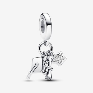 Pandora 2024 Graduation Triple Dangle Charm Argento | 83XMLVPAI