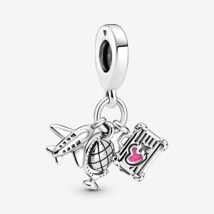 Pandora Airplane, Globe & Suitcase Dangle Charm Argento | 59KSYXQRD