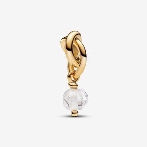 Pandora April Clear Eternity Circle Dangle Charm Oro | 92IXKNGHU