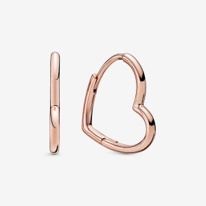Pandora Asymmetrical Heart Hoop Earrings Rosa Oro | 91LRDKWFV