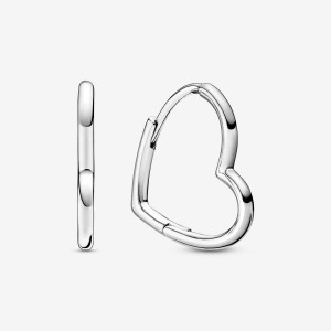 Pandora Asymmetrical Heart Hoop Earrings Argento | 04NBSYLWG