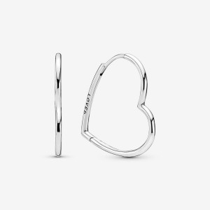 Pandora Asymmetrical Heart Hoop Earrings Argento | 82BMVFYXN