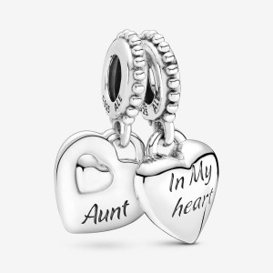 Pandora Aunt & Niece Split Heart Dangle Charm Argento | 18UDOAJWM