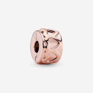 Pandora Band of Hearts Clip Charm Rosa Oro | 43XJVCMSE