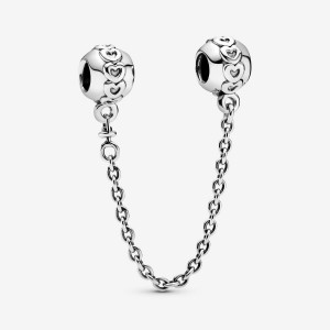 Pandora Band of Hearts Safety Chain Charm Argento | 89VMGKXDA