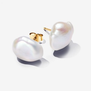 Pandora Baroque Treated Freshwater Cultured Pearl Stud Earrings Oro | 41CXFKSBV