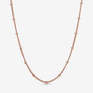 Pandora Beaded Chain Necklace Rosa Oro | 74GQOCMZX