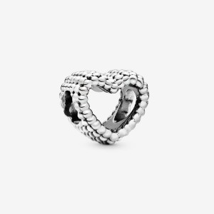 Pandora Beaded Open Heart Charm Argento | 18MUTJYWQ