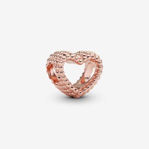 Pandora Beaded Open Heart Charm Rosa Oro | 58ZJRPMTW