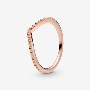 Pandora Beaded Wishbone Ring Rosa Oro | 81TRMEFSZ