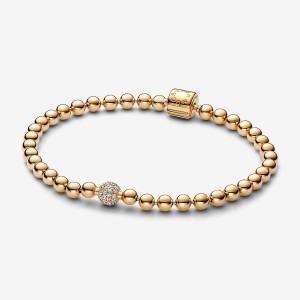 Pandora Beads & Pave Bracelet Oro | 10KEYXCJH