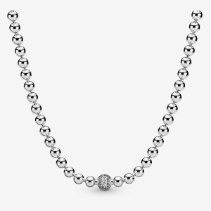 Pandora Beads & Pave Necklace Argento | 56UCONWEQ