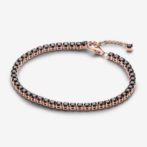 Pandora Black Sparkling Tennis Bracelet Rosa Oro | 86CLNWKBT