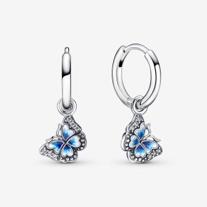 Pandora Blue Butterfly Hoop Earrings Argento | 19AQDWGPY