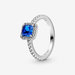 Pandora Blue Square Sparkle Halo Ring Argento | 54FQEHGVN