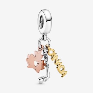 Pandora Canada, Maple Leaf & Hockey Stick Dangle Charm Rosa | 60UJCLGKZ