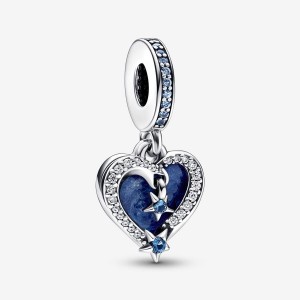 Pandora Celestial Shooting Star Heart Double Dangle Charm Argento | 01ULHATOW