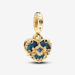Pandora Cinderella's Carriage & Heart Double Dangle Charm Oro | 04QKDFNZY