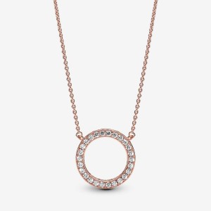 Pandora Circle of Sparkle Necklace Rosa Oro | 12YCNKHMU