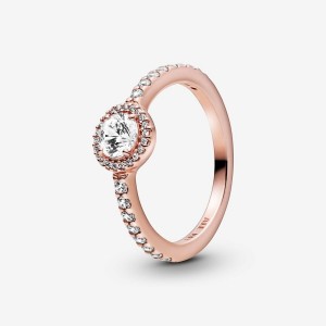 Pandora Classic Sparkle Halo Ring Rosa Oro | 26IUZWGNC