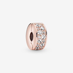 Pandora Clear Pave Clip Charm Rosa Oro | 64TBSIOLW