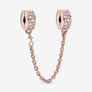 Pandora Clear Pave Safety Chain Clip Charm Rosa Oro | 01WTHDURB