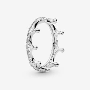 Pandora Clear Sparkling Crown Ring Argento | 18UBLNYEP