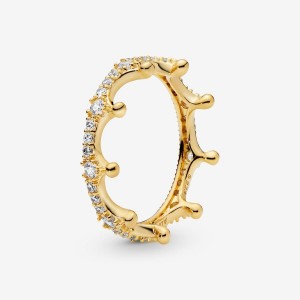 Pandora Clear Sparkling Crown Ring Oro | 85NQZMFTC