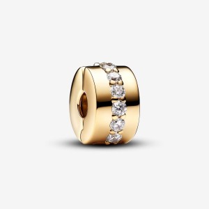 Pandora Clear Sparkling Row Clip Charm Oro | 53WNZFGBE