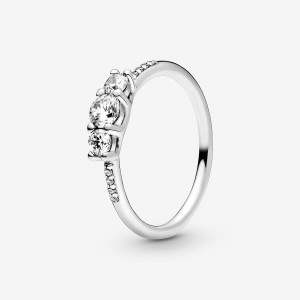 Pandora Clear Three-Stone Ring Argento | 47RLCTGDB
