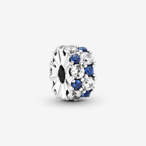 Pandora Clear & Blue Sparkling Clip Charm Argento | 71KMSJYHC