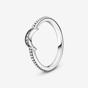 Pandora Crescent Moon Beaded Ring Argento | 82SBWQKGC