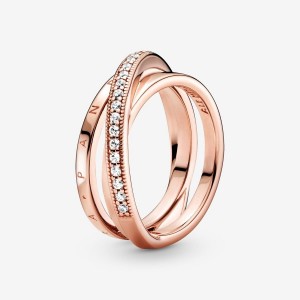 Pandora Crossover Pave Triple Band Ring Rosa Oro | 93DYXPOSR