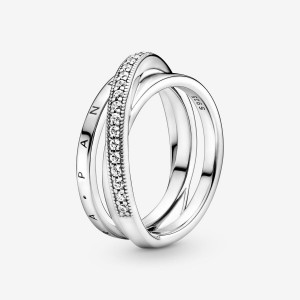Pandora Crossover Pave Triple Band Ring Argento | 94LHYDNZM
