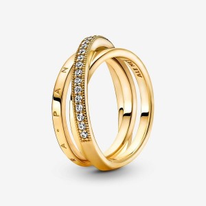Pandora Crossover Pave Triple Band Ring Oro | 64SXPHQZJ