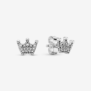 Pandora Crown Stud Earrings Argento | 70UYDRZHG