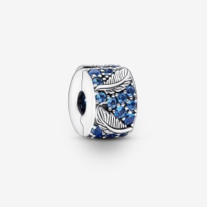 Pandora Curved Feather & Pave Clip Charm Argento | 94DFOIREU