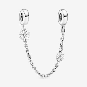 Pandora Daisy Flower Safety Chain Charm Argento | 75AJVBXMG
