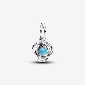 Pandora December Turqoise Blue Eternity Circle Dangle Charm Argento | 79RZPIJGM