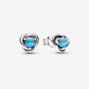 Pandora December Turquoise Blue Eternity Circle Stud Earrings Argento | 25YFLIBJM