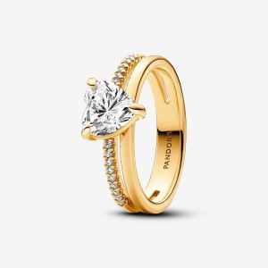 Pandora Double Band Heart Ring Oro | 50BPILWZE