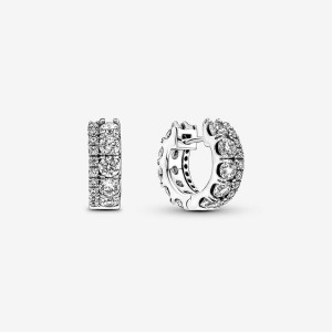 Pandora Double Band Pave Hoop Earrings Argento | 69PQOWMKJ