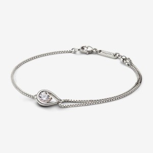 Pandora Double Chain Bracelet 0.50 carat tw 14k White Gold Bianche Oro | 39EDMWYTK