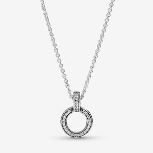 Pandora Double Circle Pendant & Necklace Argento | 17YOMASPE