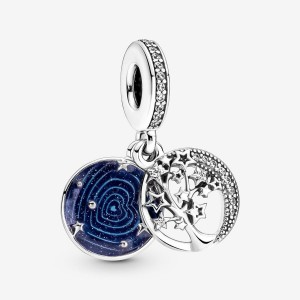 Pandora Double Dangle Tree & Galaxy Moon Charm Argento | 43GPDFHIU