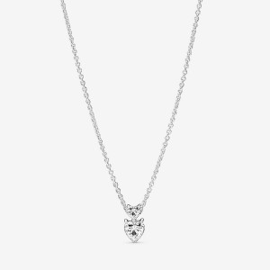 Pandora Double Heart Pendant Sparkling Collier Necklace Argento | 91YQXBNJL