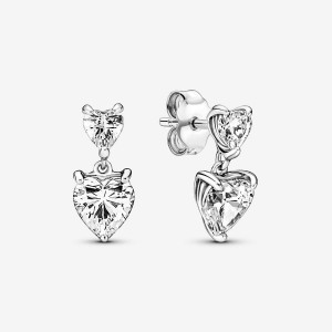 Pandora Double Heart Sparkling Stud Earrings Argento | 29YBPMSQL