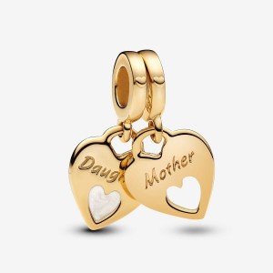 Pandora Double Heart Split Dangle Charm Oro | 83COJTGQI