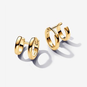 Pandora Double Huggie Hoop Earrings Oro | 91BVMLIKY