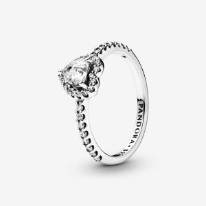 Pandora Elevated Heart Ring Argento | 90QOJRWVE